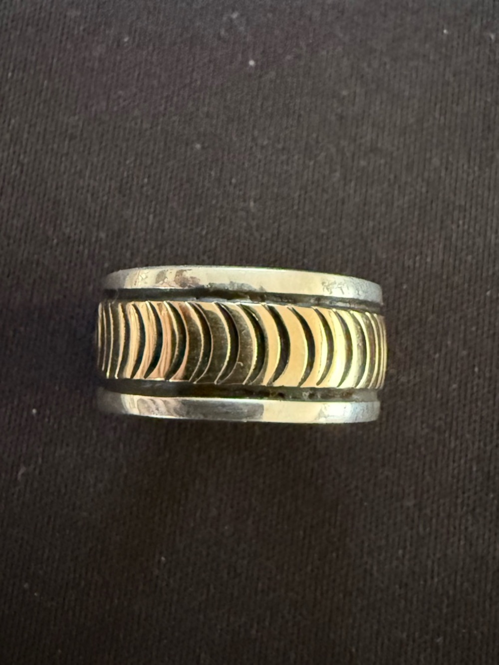 14k gold and sterling Navajo artist Bruce Morgan handmade thick ring. Size 6